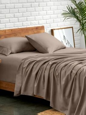 Bare Home Split King Sheet Microfiber 5-Piece Set Color: Brown Taupe